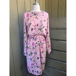 Raju official Pink Long Sleeve Floral MIDI Dress